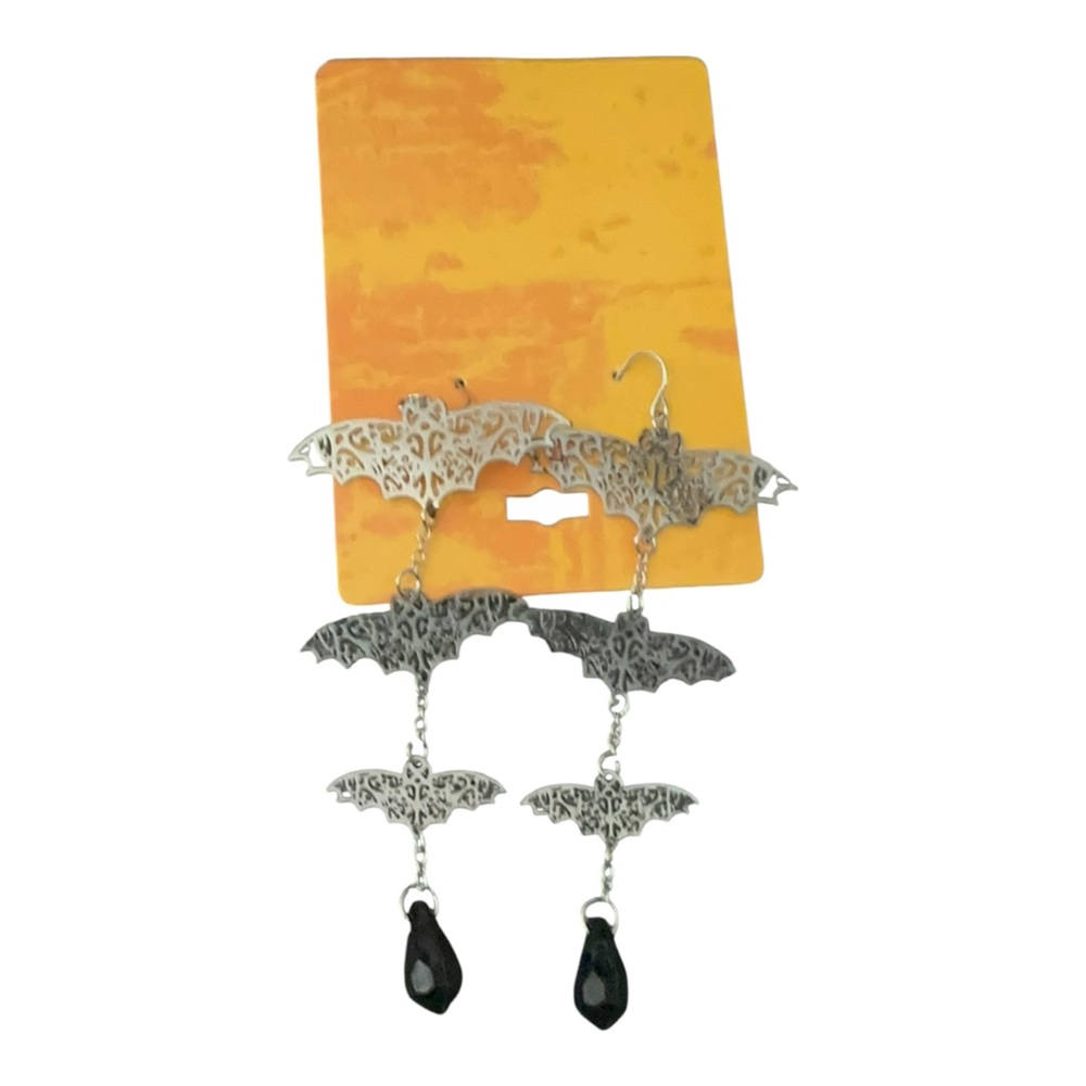 Silver Bat Dangle Earrings Halloween